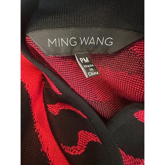 Ming Wang Open Front Knit Cardigan Jacket Red & Black Animal Print Tiger PM - Picture 6 of 16